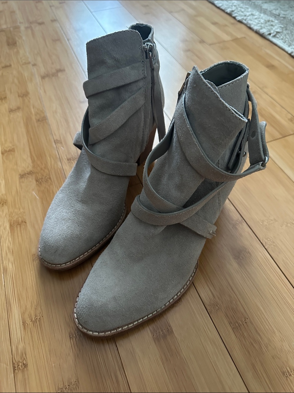 Sam Edelman Gray Suede Ankle Boots with Wrap Strap